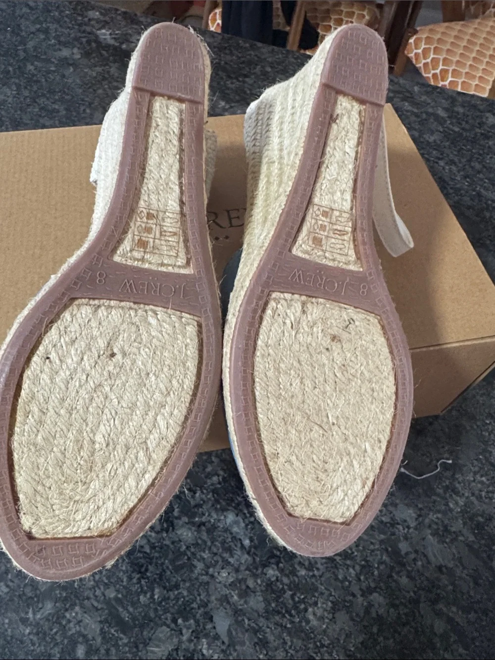 New in box J. Crew Blue Espadrille Wedge Sandals with Natural Jute Ankle Strap